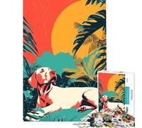 Puzzle per ragazzi da 1000 pezzi cane in un paradiso tropicale arte minimalista giocattolo educativo gioco pratico di analisi e logica idee regalo (dimensioni 50x75cm)