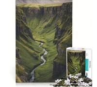 Puzzle per ragazzi da 1000 pezzi: Canyon verde con fiume, gioco interattivo, attività divertenti da fare a casa, con poster e foglio di curiosità abbinati 38x52cm