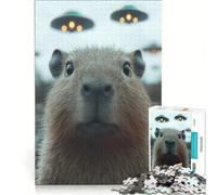 Puzzle per ragazzi da 1000 pezzi: capibara con UFO sullo sfondo, decorazione murale, passatempo ideale per le vacanze, regalo di compleanno, regalo di viaggio, 38x52cm