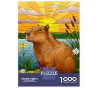 Puzzle Per Ragazzi Da 1000 Pezzi Capybara by The Lake at Sunset Puzzle Giochi Rilassanti Difficili Divertenti Attività A Casa, 70x50cm/1000pcs