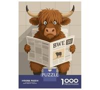 Puzzle Per Ragazzi Da 1000 Pezzi Cartoon Highland Cow Reading Newspaper on Toilet Puzzle Giochi Rilassanti Ma Divertenti E Spiritosi Regali Di Compleanno E Unici 70x50cm/1000pcs