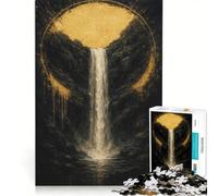 Puzzle per ragazzi da 1000 pezzi: Cascata dorata in un paesaggio oscuro, gioco educativo, difficile, collezione d'artista, belle arti 50x75cm