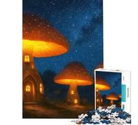 Puzzle per ragazzi da 1000 pezzi Case di funghi luminose sotto un cielo stellato Difficile e stimolante Gioco per famiglie adatto a persone dai 14 anni in su (38x26cm)