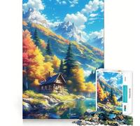 Puzzle per ragazzi da 1000 pezzi,casetta autunnale sul lago,con incastri fluidi,divertente,gioco stimolante per la mente,rilassante,regalo di compleanno (38x26cm)