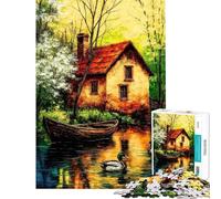 Puzzle per ragazzi da 1000 pezzi Casetta sul fiume con anatre Puzzle da dipingere per ragazzi taglio di precisione interazione genitore-figlio rompicapo giochi per famiglie 38x26cm