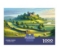 Puzzle Per Ragazzi Da 1000 Pezzi Castle on Hillside with Pastoral Landscape Puzzle Giochi Rilassanti Difficili Divertenti Attività A Casa, 70x50cm/1000pcs