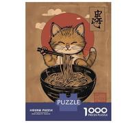 Puzzle Per Ragazzi Da 1000 Pezzi Cat Ramen Japan Puzzle Giochi Rilassanti Difficili Divertenti Attività A Casa, 70x50cm/1000pcs