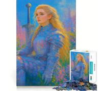Puzzle per ragazzi da 1000 pezzi Cavaliere biondo in un campo floreale,incastro perfetto,gioco creativo,attività per il tempo libero,regalo di Natale 50x75cm