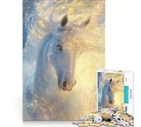 Puzzle per ragazzi da 1000 pezzi: Cavallo bianco nel bagliore dorato gioco impossibile sfida difficile compleanno e altre occasioni 50x75cm