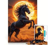 Puzzle per ragazzi da 1000 pezzi Cavallo nero impennato sotto la luna piena,incastro perfetto Gioco creativo,ideale per il tempo libero e come regalo di Natale 50x75cm