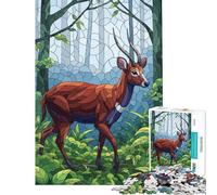 Puzzle per ragazzi da 1000 pezzi cervo nella foresta in stile vetrata gioco rompicapo per adulti stimola la memoria riduce lo stress regalo (dimensioni 50x75cm)