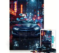 Puzzle per ragazzi da 1000 pezzi Chevrolet Camaro in città al neon sotto la pioggia Gioco di incastri precisi Gioco cognitivo Giocattolo Divertimento facile Regalo di Natale Decorazione (38x26cm)