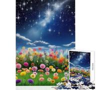 Puzzle per ragazzi da 1000 pezzi: cielo notturno su campo di fiori Gioco pratico decorazione perfetta antistress regalo di Natale o compleanno (38x26cm)