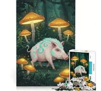 Puzzle per ragazzi da 1000 pezzi: Cinghiale nella foresta incantata dei funghi, gioco pratico, difficile e stimolante, ama i giochi impegnativi 50x75cm