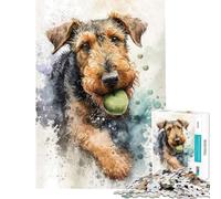 Puzzle per ragazzi da 1000 pezzi con Airedale e pallina da tennis Difficile e stimolante Gioco per famiglie adatto a persone dai 14 anni in su (38x26cm)