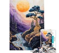 Puzzle per ragazzi da 1000 pezzi con albero dorato bonsai e fiume texture estetica rompicapo per adulti taglio di precisione attività divertenti da fare a casa (dimensioni 38x52cm)