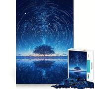 Puzzle per ragazzi da 1000 pezzi con albero e riflesso stellato, decorazione con taglio preciso, giocattolo creativo e divertente, gioco di pace, pezzo d'arte natalizio (38x52cm)