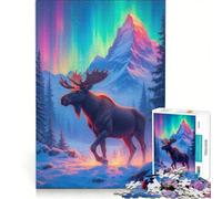 Puzzle per ragazzi da 1000 pezzi con alce in un paesaggio invernale incantato antistress di difficoltà elevata adatto come decorazione da scrivania 50x75cm