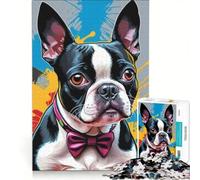Puzzle per ragazzi da 1000 pezzi con allegri Boston Terrier, giocattolo antistress, difficile, adatto come decorazione da scrivania 50x75cm