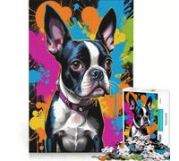 Puzzle per ragazzi da 1000 pezzi con allegri Boston Terrier, gioco interattivo, attività divertenti da fare a casa, con poster e foglio di curiosità abbinati 38x52cm