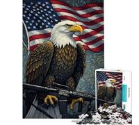 Puzzle per ragazzi da 1000 pezzi con aquila americana fucile e bandiera Aiuta ad allenare la mente Sfida impegnativa Gioco per famiglie adatto a partire dai 14 anni (50x75cm)