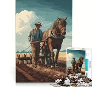 Puzzle per ragazzi da 1000 pezzi con aratro trainato da cavalli in un campo gioco rilassante interazione genitore-figlio gioco di sfida unico 50x75cm