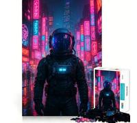 Puzzle per ragazzi da 1000 pezzi con astronauta in un paesaggio urbano al neon Giunzioni lisce,divertente,gioco stimolante per la mente,rilassante,regalo di compleanno (50x75cm)