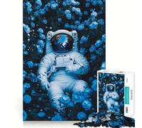 Puzzle per ragazzi da 1000 pezzi con astronauta tra rose blu e fiori,incastri lisci,divertente,stimolante per la mente,gioco rilassante,regalo di compleanno (38x26cm)