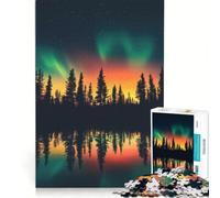 Puzzle per ragazzi da 1000 pezzi con aurora boreale e riflesso sulla foresta, giocattolo antistress, gara di velocità manuale, per rafforzare l'amore tra le coppie, 38x26cm