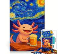 Puzzle per ragazzi da 1000 pezzi con axolotl,birra e notte stellata,con incastri lisci,divertente e stimolante per la mente Gioco rilassante,ideale come regalo di compleanno (38x26cm)
