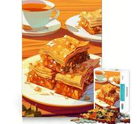 Puzzle per ragazzi da 1000 pezzi con baklava e tè,natura morta,giunture lisce,divertente,gioco stimolante per la mente,rilassante,regalo di compleanno (38x26cm)