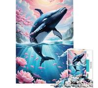 Puzzle per ragazzi da 1000 pezzi con balena che emerge e paesaggio marino floreale Un gioco stimolante da completare per divertimento in famiglia educativo per ragazzi dai 14 anni in su (38x52cm)