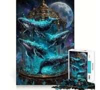 Puzzle per ragazzi da 1000 pezzi con balene celesti in gabbia dorata,taglio preciso,divertente puzzle logico,gioco rilassante,regalo di Natale artistico (38x52cm)