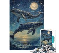 Puzzle per ragazzi da 1000 pezzi con balene che saltano sotto le stelle puzzle per adulti gioco pratico ideale per passare il tempo in casa o come regalo per tutta la famiglia (dimensioni 38x26cm)