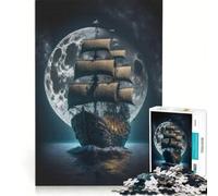 Puzzle per ragazzi da 1000 pezzi con barca, luna e notte, gioco educativo, decorazione perfetta, collezione d'artista, belle arti 38x52cm