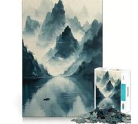 Puzzle per ragazzi da 1000 pezzi con barca,montagna,stile asiatico,mini puzzle con bordi precisi,gioco di concentrazione,regalo,gioco rilassante,scena natalizia 38x52cm