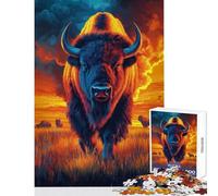 Puzzle per ragazzi da 1000 pezzi con bisonte americano al tramonto Giochi educativi per tutta la famiglia antistress ideali come regalo per tutta la famiglia (38x52cm)