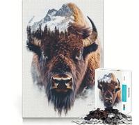 Puzzle per ragazzi da 1000 pezzi con bisonte e montagna,doppia esposizione,taglio premium,divertente,logica,gioco di abilità,gioco facile,decorazione artistica natalizia (38x26cm)