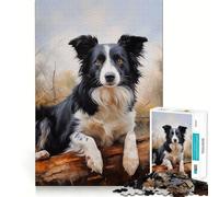 Puzzle per ragazzi da 1000 pezzi con Border Collie nella foresta,incastro perfetto,gioco creativo,ideale per il tempo libero e come regalo di Natale 50x75cm