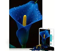 Puzzle per ragazzi da 1000 pezzi con calla blu e gocce di rugiada,incastro perfetto,gioco creativo,ideale per il tempo libero e come regalo di Natale 50x75cm