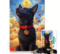 Puzzle per ragazzi da 1000 pezzi con cane nero e medaglione dorato,incastro perfetto,gioco creativo,ideale per il tempo libero e come regalo di Natale 38x26cm