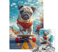 Puzzle per ragazzi da 1000 pezzi con carlino che fa skateboard Puzzle da 1000 pezzi per la decorazione della casa giocattoli di analisi e logica regali unici per compleanni (38x26cm)