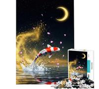 Puzzle per ragazzi da 1000 pezzi con carpe koi che saltano sotto la luna crescente Aiuta ad allenare la mente è un antistress e un gioco rompicapo adatto a partire dai 14 anni (50x75cm)