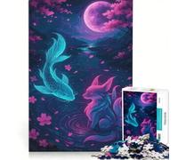 Puzzle per ragazzi da 1000 pezzi con carpe koi e una volpe al chiaro di luna antistress sfida impegnativa per rafforzare l'amore tra le coppie 50x75cm