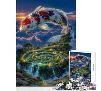 Puzzle per ragazzi da 1000 pezzi con carpe koi su un'isola galleggiante gioco educativo decorazione murale per la casa giocattolo lista dei desideri con Babbo Natale (50x75cm)