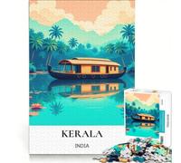 Puzzle per ragazzi da 1000 pezzi con casa galleggiante nelle lagune del Kerala, gioco educativo, decorazione perfetta, lista dei desideri con Babbo Natale 50x75cm
