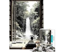Puzzle per ragazzi da 1000 pezzi con cascata vista dalla biblioteca gioco di puzzle giapponese per adulti analisi e logica regalo di compleanno e unico (dimensioni 38x52cm)