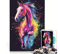 Puzzle per ragazzi da 1000 pezzi con cavalli colorati e grafica a schizzi, giocattolo fai-da-te, stimola la memoria, con poster e foglio di curiosità abbinati 38x52cm