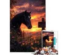 Puzzle per ragazzi da 1000 pezzi con cavallo al tramonto in un prato Puzzle per adulti gioco rilassante decorazione da parete sfida impegnativa da completare (dimensioni 38x26cm)