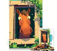 Puzzle per ragazzi da 1000 pezzi con cavallo dei cartoni animati che guarda attraverso la finestra,bordi perfetti,divertente gioco di logica,regalo,accogliente e divertente,decorazione natalizia